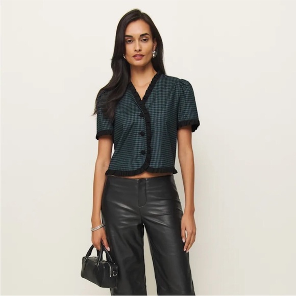 Reformation Tops - Nwt Reformation Bess linen top in dark slate check - size m